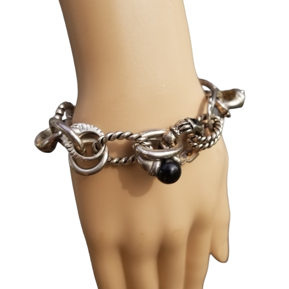 VINTAGE SILVERTONED BLING RINGS CHAIN STYLE BRACELET